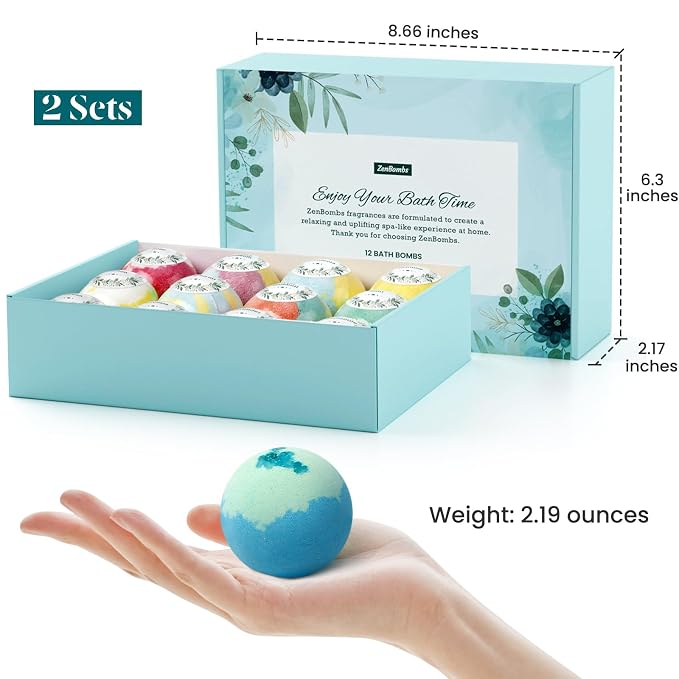 ZenBombs Bath Bombs for Women, 24pcs Handmade Natural Bath Bomb, Stocking Stuffers, Bath Bomb with Shea Butter, Mothers Day Presents for Mom, Amazing Present for Her, Wife, Girlfriend, Mother(2 Sets)