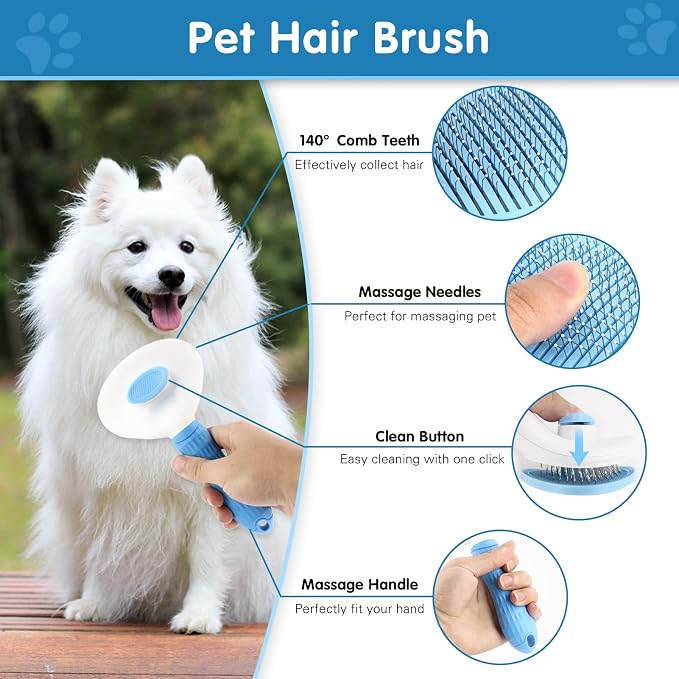 Dog Brush Dog Grooming Kit 6PCS Dog Brush for Shedding-Dog Brushes for Grooming, Dematting Comb for Dogs, Cat Nail Clipper with Nail File, Flea Comb, Bath Brush(Blue)