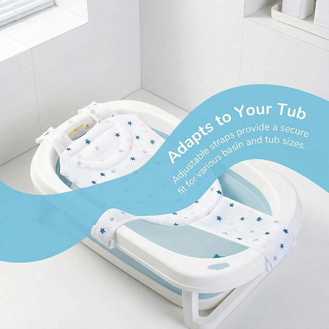 Premium Baby Bath Seat Support Net, Adjustable Non-Slip Infant Bathing Chair for Newborns 0-12 Months, Breathable Sit Up Mesh Baby Tub Seat for Sink and Bathtub