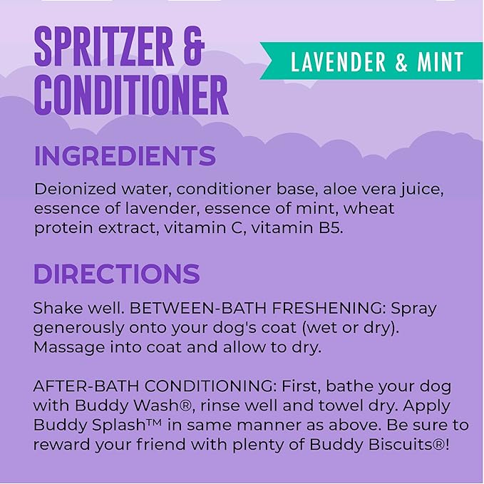 Buddy Splash Spritzer & Conditioner for Dog Grooming, Lavender & Mint, 16 oz. Bottle