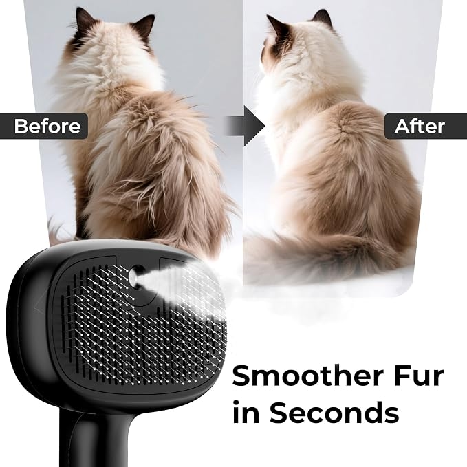 Pecute Self-Cleaning Steam Dog Cat Brush for Heavy Shedding/Long Coats | Gentle, Undercoat removal & smoothing, Shedding control, For water-anxious pets, 2 cool mist modes, XL tank, 240-min runtime