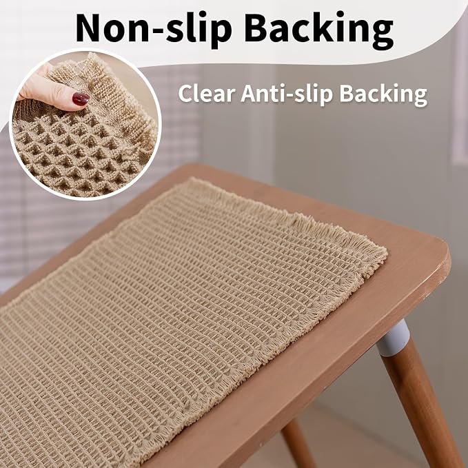 Waffle Runner Bath Mat - Long Boho Bathroom Rugs Non Slip Washable, Super Absorbent & Quick Dry, Soft Bath Mat Farmhouse Bathroom Decor, 24'' x 60'', Khaki
