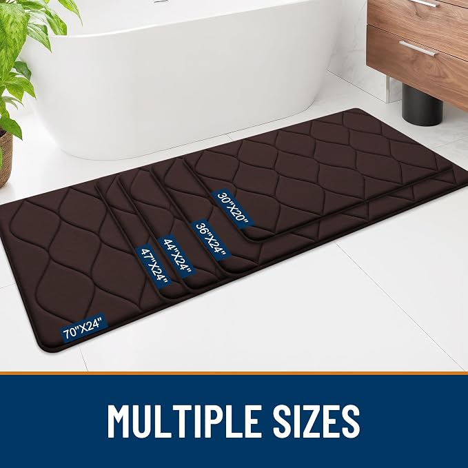 Smiry Memory Foam Bath Mat 59''x24'', Ultra Soft Non-Slip Bathroom Rug, Plush Water Absorbent Quick Dry and Machine Washable Floor Mat for Shower, Tub & Home Decor, Brown