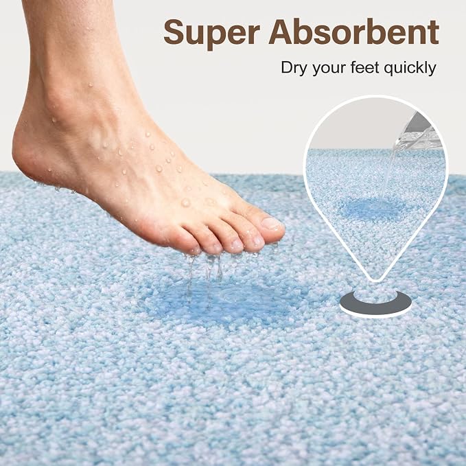 80x24 Large Bathroom Rugs Washable Non Slip, Light Blue Bath Mat for Bathroom Floor Tub, Soft Absorbent Quick Dry Mats for Shower, Bathtub,Home Decor