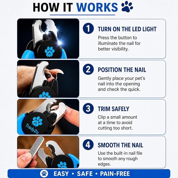 LED Dog Nail Clippers with Light, Pet Nail Trimmer for Dogs & Cats, Sharp Toenail Clipper with Quick Sensor, Thick Claw Cutter for Large, Small & Puppy Pets, Grooming Tool