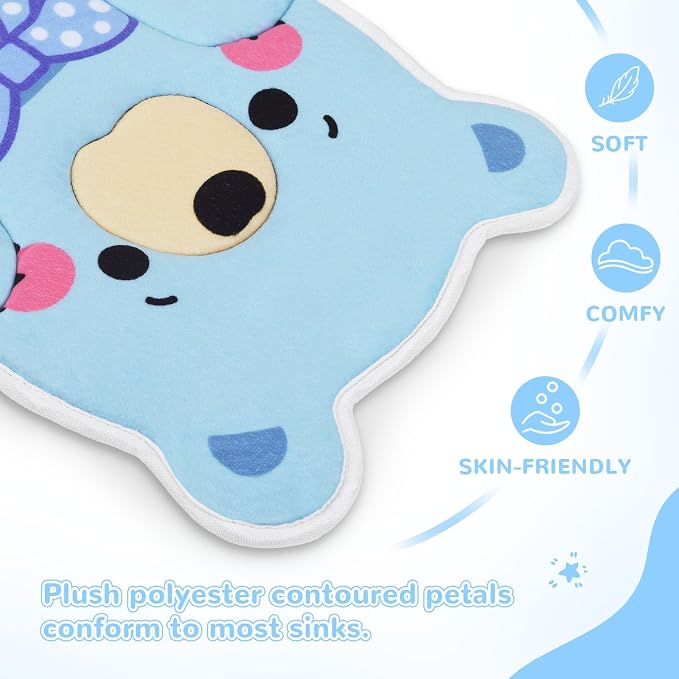 Original Bear Baby Bath Pad - Machine Washable Bear Seat Cushion for Infants 0-6 Months+, Anti-Slip Tub & Sink Pad, BPA-Free Blue Bath Essential