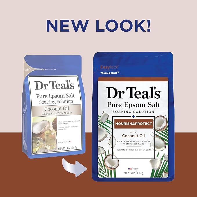 Dr Teal's Salt Soak with Pure Epsom Salt, Nourish & Protect with Coconut Oil, 3 lbs (Pack of 2)