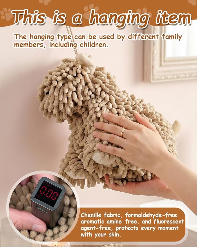 Dog Towel Shaped Hand Chenille Animal Towels for Bathroom Microfiber Puppy Bath Kids Drying Plush Stuffed Paw Absorbent Hands Puppy-Shaped Cute Kitchen Fuzzy Ball Soft Puppy-Themed Shape (Gray)