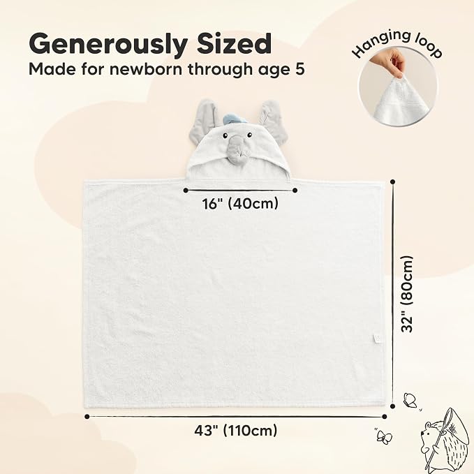 KeaBabies Organic Baby Towel with Hood for Girls, Boys, Soft (Ethan) | Absorbent 100% Cotton Hooded Baby Towels for Newborns, Infants, Large Hooded Bath Towels for Babies, Kids, Toddler 1-3
