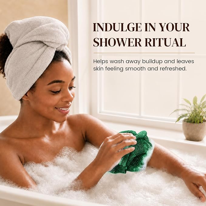 4 Pack African Net Sponge Authentic, Exfoliating Washcloth, Body & Back Scrubber, Better Alternative to Traditional Loofahs, Perfect for Daily Shower & Travel, Brown & Forest Green