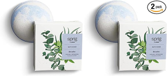 Sprig by Kohler Eucalyptus + Mint Bath Bomb, Natural Botanicals & Premium Skincare Ingredients (Shea Butter, Coconut Oil, & Kaolin Clay) to Cool and Refresh - Breathe (Pack of 2)