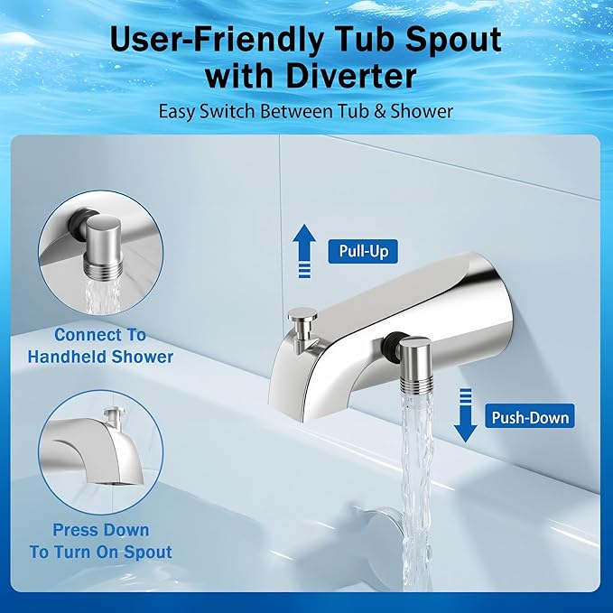 Bathtub Sprayer Attachment for Shower, Bathtub Faucet with Sprayer with 10 Spray Modes Upgrade, No Drill Wall 79" Stainless Hose Shower Attachment for Bathtub Faucet, Chrome