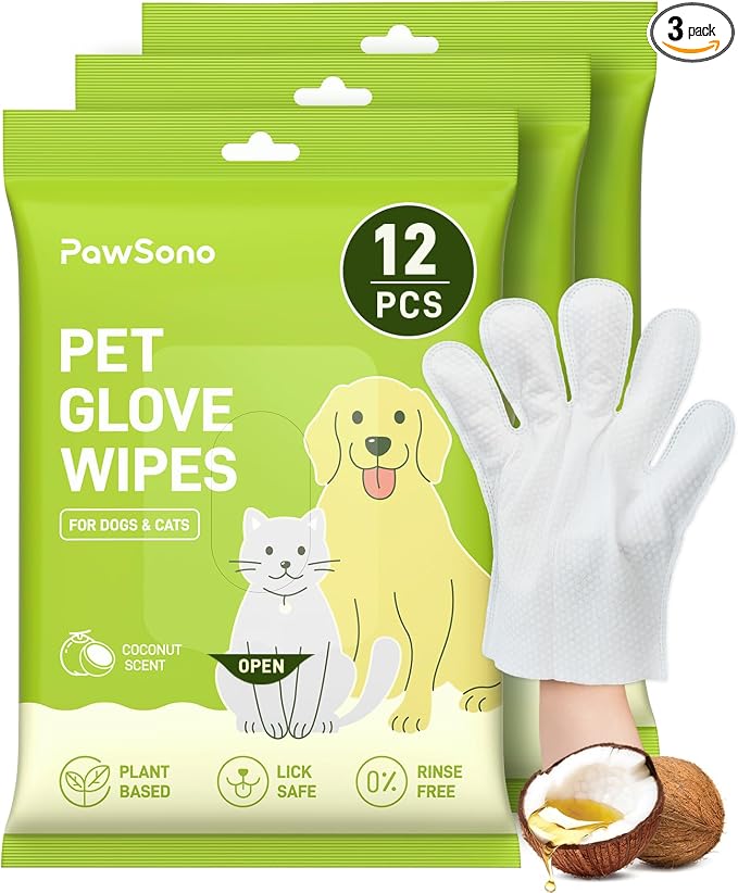 36PCS Hypoallergenic Pet Glove Wipes for Dogs, Cats & Small Animals | No-Rinse Deodorizing Dog Wipes for Paws, Butt, Eyes & Ears | Pet Wipes for Stain & Odor Cleanup Between Baths & Travel