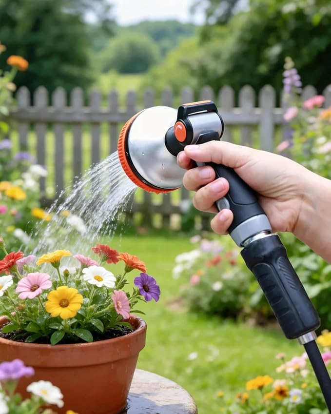 Insoma Full Metal Garden Hose Nozzle, Heavy Duty Water Hose Sprayer 8 Spray Patterns with Thumb Flow Control, Ergonomic Grip, Gentle Mist for Plants, Water-Saving, for Watering, Washing & Pets