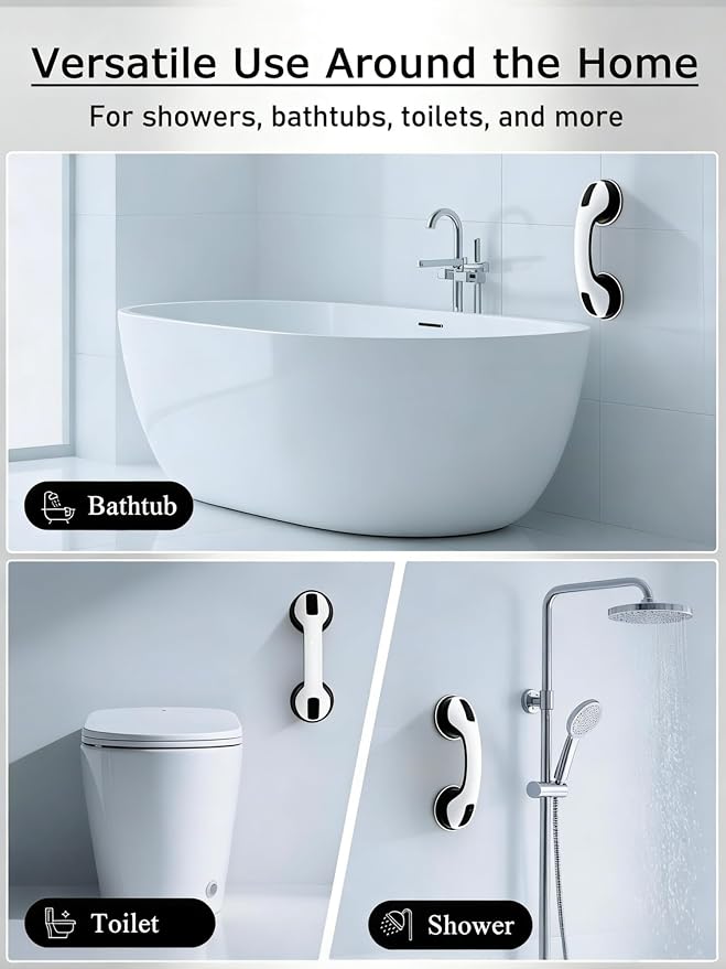 Shower Grab Bars for Seniors, 2 Pack Suction Grab Bars for Shower with Strong Hold, Shower Handles for Elderly Suction, No-Drill Safety Bathroom Support