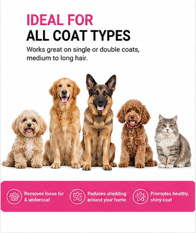 Professional Deshedding Tool Dogs & Cats - Gentle, Efficient & Fur, Pet Grooming Brush, Dog & Cat Grooming Tool，Pink：Large