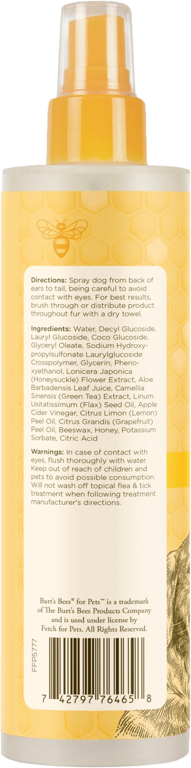 Burt's Bees for Pets Dog Detangling Spray, Natural Leave-In Coat Detangler & Dog Deodorizing Grooming Spray with Lemon, pH Balanced for Dogs, Paraben & Sulfate Free, 10 Fl Oz - 6 Pack