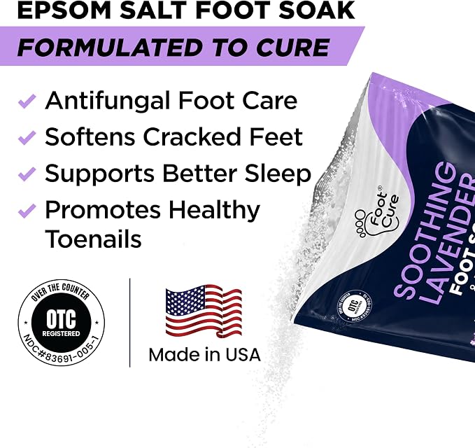 FOOT CURE Tea Tree Oil & Soothing Lavender Foot Soak with Epsom Salt - Best Toenail Treatment & Softens Calluses - Soothes Sore & Tired Feet, Foot Odor Scent, Spa Pedicure - 16 oz (Pack of 2)