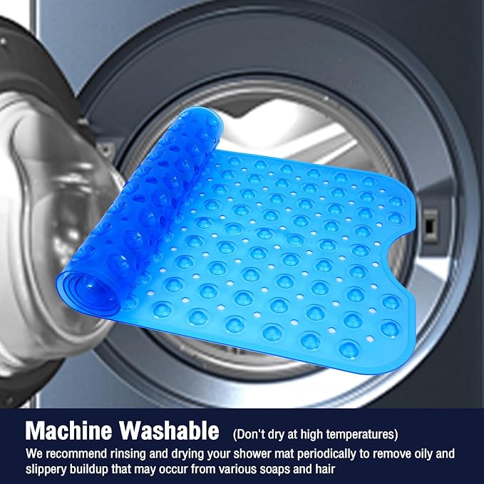 Extra Long Bathtub Mat Non Slip, Clear Blue Soft Bath Mat for Tub 40 x 16 Inch Full Size, Bath Tub Shower Mats for Bathroom Floor, Big Suction Cups and Drain Holes, Easy Washable, BPA Free