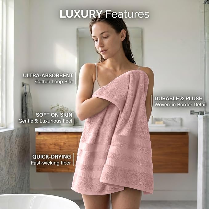 RIVERSIDE Pack of 2 Extra Large Bath Sheets 35 x 70 Inches, 100% Ring Spun Cotton, Hotel Quality, Oversized Bath Towels, Super Soft, Highly Absorbent & Quicker to Dry, Dusty Rose
