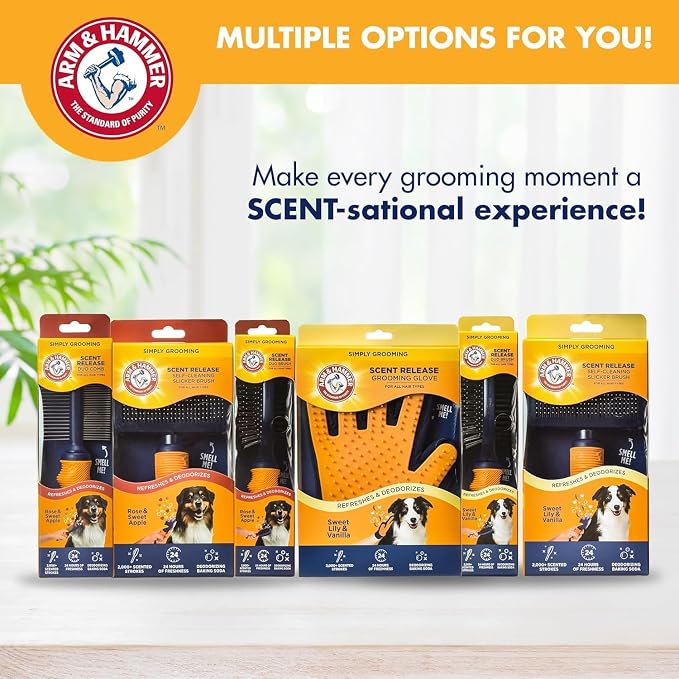 Arm & Hammer Deodorizing 2-in-1 Pin & Bristle Dog Brush, Fragrance Transfer Technology with Baking Soda, Detangling & Shedding, Dog Grooming Brush for Long Hair, Sweet Lily & Vanilla Scent - 2 Pack