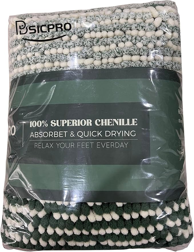 BSICPRO Large Bathroom Rugs, Bath Mat Rug for Bath Non Slip 24 x 36 Inches Water Absorbent Chenille Bathroom Floor Mats Machine Washable (Green)