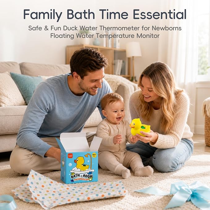 b&h Rechargeable Baby Bath Thermometer, Digital Water Temperature Monitor for Bathtub and Room, Floating Bath Toy for Newborns & Infants, Safe & Accurate (Baby Duck)