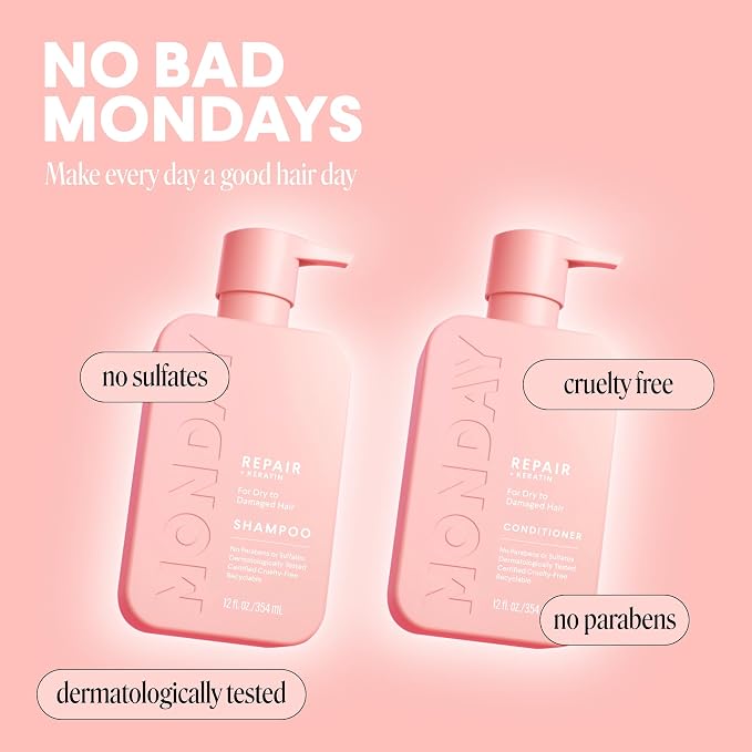 MONDAY HAIRCARE Repair Shampoo and Conditioner Set (2 Count) 12 oz For Dry to Damaged Hair Made with Keratin, Coconut Oil, Shea Butter, and Vitamin E