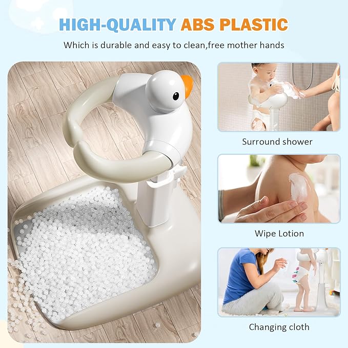 Adjustable Height Baby Shower Stand with Anti-Slip Base, Bath Shower Standing Support, Portable Bath Helper