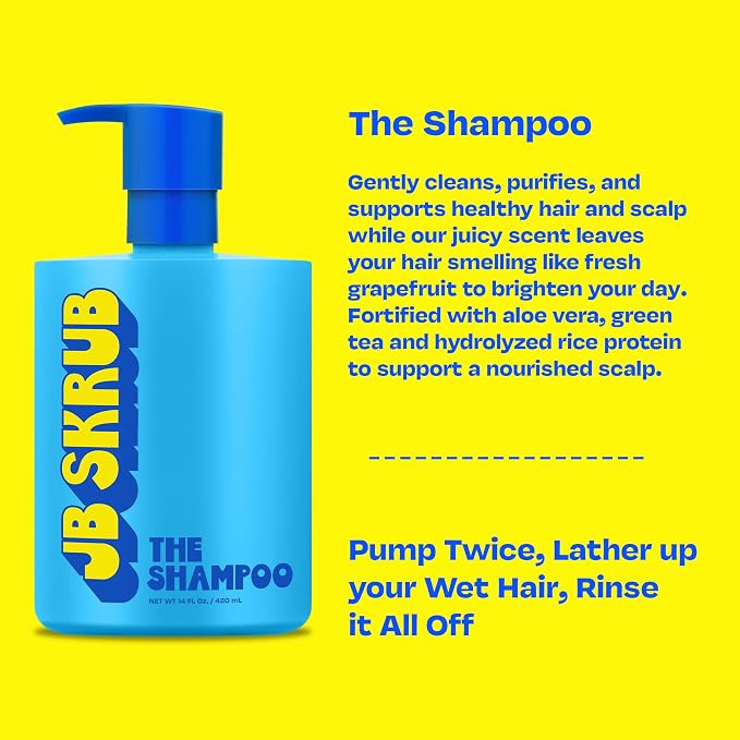 JB SKRUB Boys Shampoo for Kids, Tweens & Teens‚ Aloe Vera & Green Tea for Healthy Hair & Scalp‚ Sulfate-Free, Paraben-Free, Citrus Scent, 14 oz.