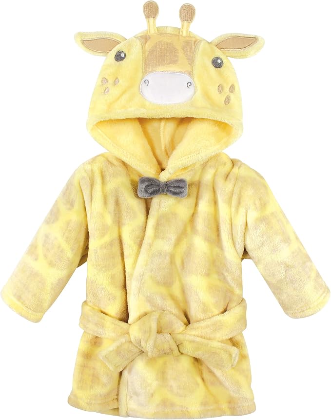 Hudson Baby Unisex Baby Plush Animal Face Bathrobe, Bowtie Giraffe, 0-9 Months