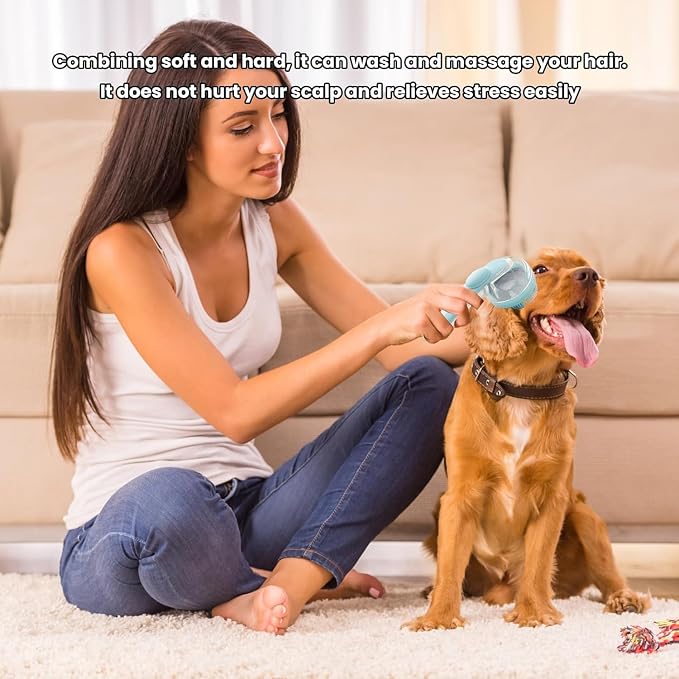 1PCS Pet Bath Brush with Soap Dispenser New 2 in 1 Shampoo Brush for Dogs Bath Dog Soap Brush Bathing Dog Grooming Massage Brushes for Long Short Haired Dogs Cats Pet Shower (Blue)