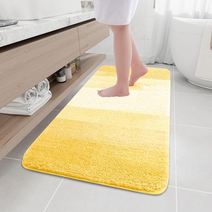 Arotive Microfiber Bathroom Rugs, Shaggy Soft and Absorbent Bath Rug, Thick Plush Machine Washable Dry Bath Mats for Bathroom, Tub and Shower, 47x24, Yellow, Rectangular