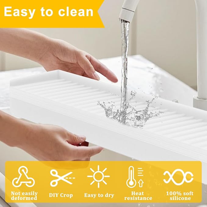 Silicone Sink Edge Protectors - Multifunction Accessories, Splash Guard & Draining Mat for Kitchen, Bathroom Sink, Steel, Granite, Quartz Countertops (Transparent, 4 * 24in)