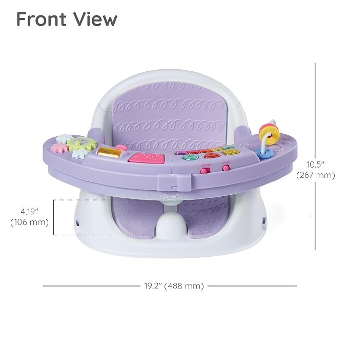Infantino Music & Lights 3-in-1 Discovery Seat & Booster, Lavender | 20 sounds & songs, Converts from infant seat to booster, Fits dining or kitchen chairs, Includes removable snack tray