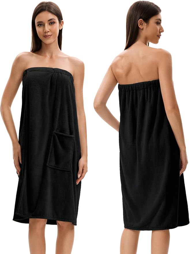 Towel Wrap For Women After Shower，Plush Bath Robe Female，Sauna Spa Wrap Around Towels With Pockets