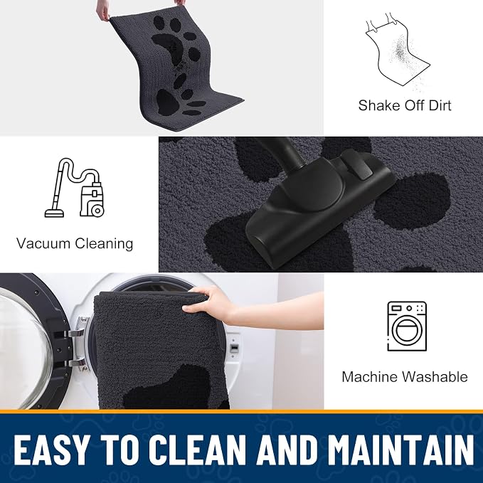 Smiry Dog Door Mat for Muddy Paws, Absorbs Moisture and Dirt, Low-Profile Entryway Mat with Non-Slip Backing, Entry Indoor Outdoor Doormat for Inside Floor (71x47 Inches, Black, Paw)