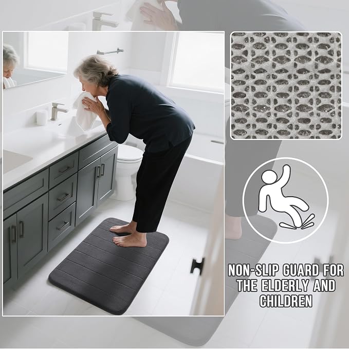 Yimobra Large Bath Mat Set 2 Piece- Super Soft Absorbent Quick Dry Memory Foam Bathroom Rugs, Machine Washable Non Slip Floor Carpet for Tub Shower & Double Vanity (17x24 & 44x24, Dark Gray)