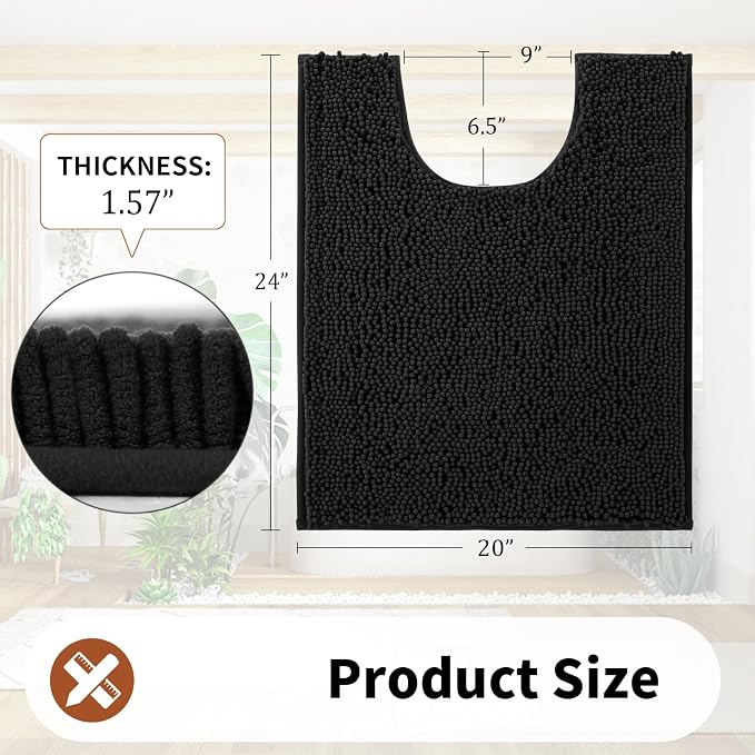 Yimobra Toilet Rugs U Shaped Washable - 24"x20" Non Slip Plush Contour Bath Rugs for Toilet - Super Soft Absorbent Quick Dry Toilet Mats for Bathroom,Black