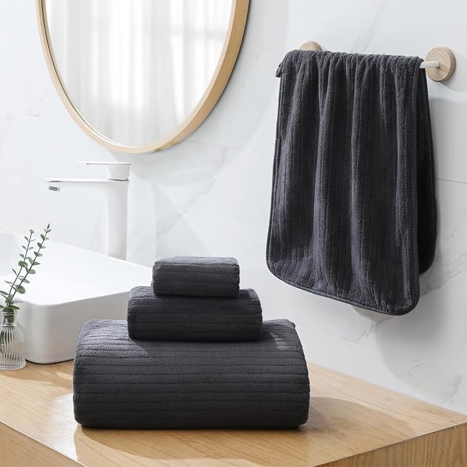 YTYC 39x78 Bath Sheets Extra Large Bath Towels for Adults Super Soft Absorbent Microfiber Oversized Bathroom Towels - Charcoal Grey,2 PCS