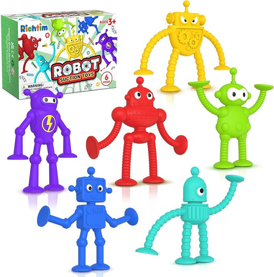 Baby Bath Toys Suction Toy: No Hole Bath Toy for Toddlers - Robot Fidget Suction Cup Toys - Window Building Sensory Toy for Boys Girls Travel Gifts - Travel Essential Road Trip Activities for Kids