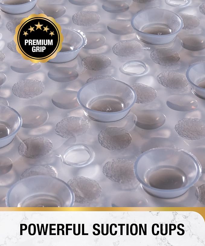 HITSLAM Bathtub Mat Non Slip, 35x16 Inch Bubble Oval Bath Tub Mat for Bathroom, Machine Washable Shower Mat with Suction Cups and Drain Holes, Grey