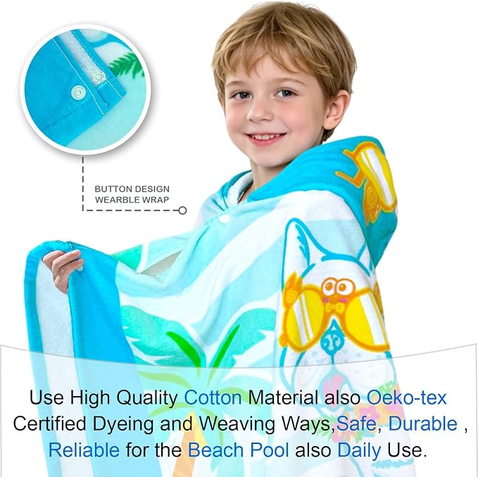 VOOVA & MOVAS Toddler Towels for Kids 3-8Years, 30''X50, Soft | Thick | 100% Cotton | Absorbent Towel Wrap, Perfect for Kids Beach, Pool, Bath, Swimming, Stripe Dog