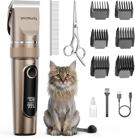 Cat Clippers for Matted Long Hair, Quiet Cat Grooming Kit 2-Speed Cordless Rechargeable Shaver Hair Trimmer, Pet Clippers for Small & Large Dogs & Animals (Gold)