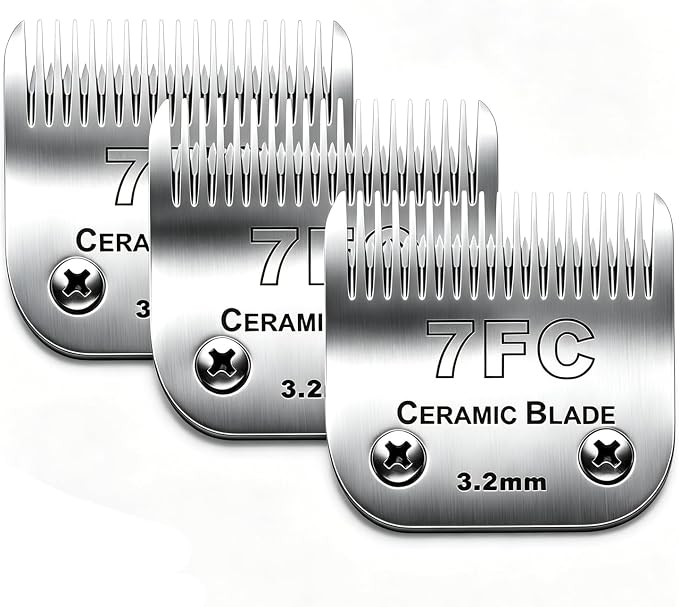 3PCS 7FC Blades Dog Grooming Blades Compatible with Andis/Wahl Dog Clipper | Cut Length 1/8-Inch (3.2MM),Dog Clipper Blade compatible with Oster A5/Wahl KM Series ,Ceramic Blade & Stainless Steel Blade