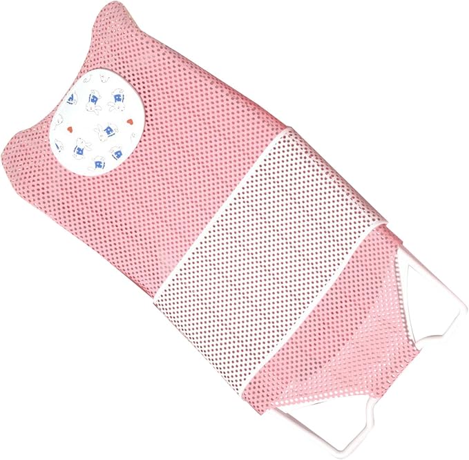 Baby Bath Seat Support, Non Slip Mesh Cushion Portable Bath Tub Seat Net for Newborns to Toddlers Pink PP Material with Pillow and Slip Pad