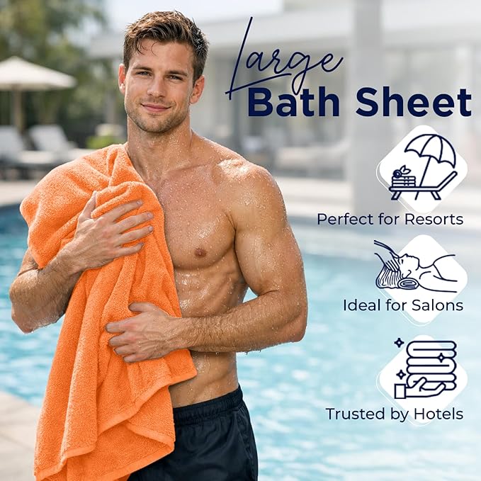 DAN RIVER 2 Pack Luxury Bath Sheets 35x70, 600 GSM, Soft & Quick Dry 100% Ring Spun Cotton Towels Ideal for Hotels, Spas, Gyms & Salons Extra Large, Orange