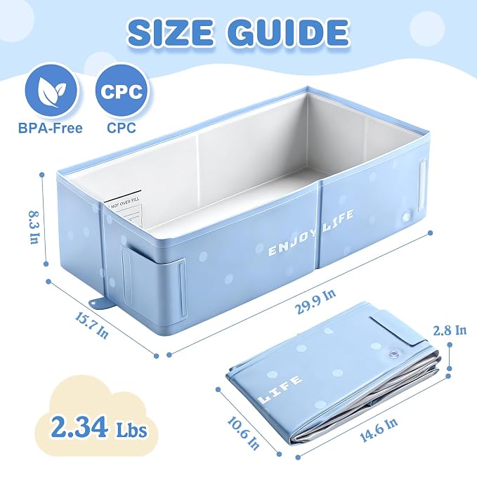 Toddler Bath Tub for Shower, Foldable Baby Bathtub, Portable Kids Bathtub & Collapsible Bathtub for Toddlers 1-8, Infant Newborn, Travel Baby Bath, Bañera para Bebé, Blue