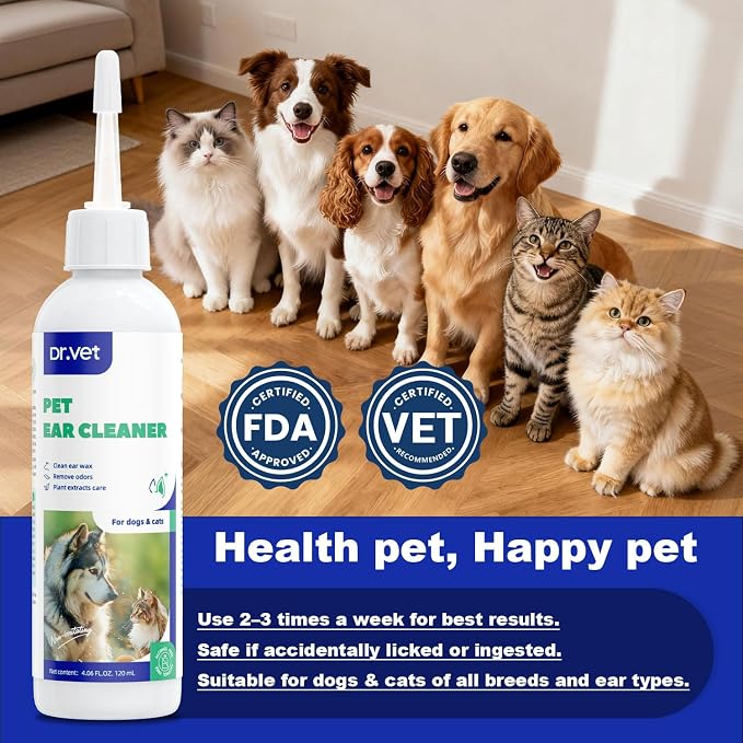Dog Ear Cleaner Solution– Soft Nozzle Ear Treatment for Dogs & Cats, Gently Remove Dog Ear Wax & Debris, Soothe Ear Itching & inflammation, Odor Pet Ear Wash with Aloe Vera & Persimmon – 4.06 fl oz