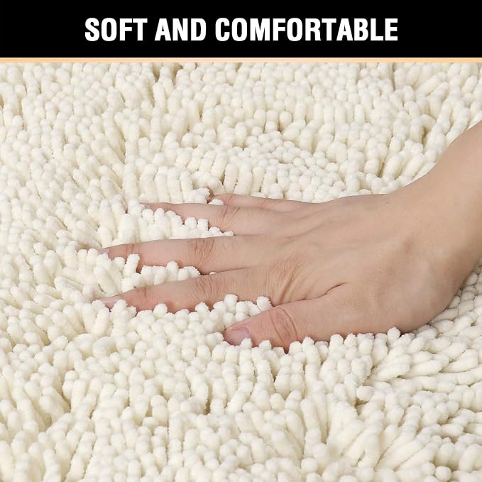 H.VERSAILTEX Microfiber Bath Rugs Chenille Floor Mat Ultra Soft Washable Bathroom Dry Fast Water Absorbent Bedroom Area Rugs, 24 x 42 - Inch, Cream
